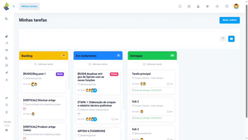 print da tela kanban do taskrush